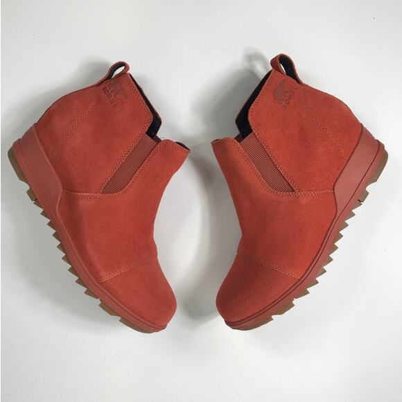 Sorel Evie Ankle Wedge Boot Warp Rust Red Suede Women's 8.5 Pull On Cold Weather - Picture 2 of 9